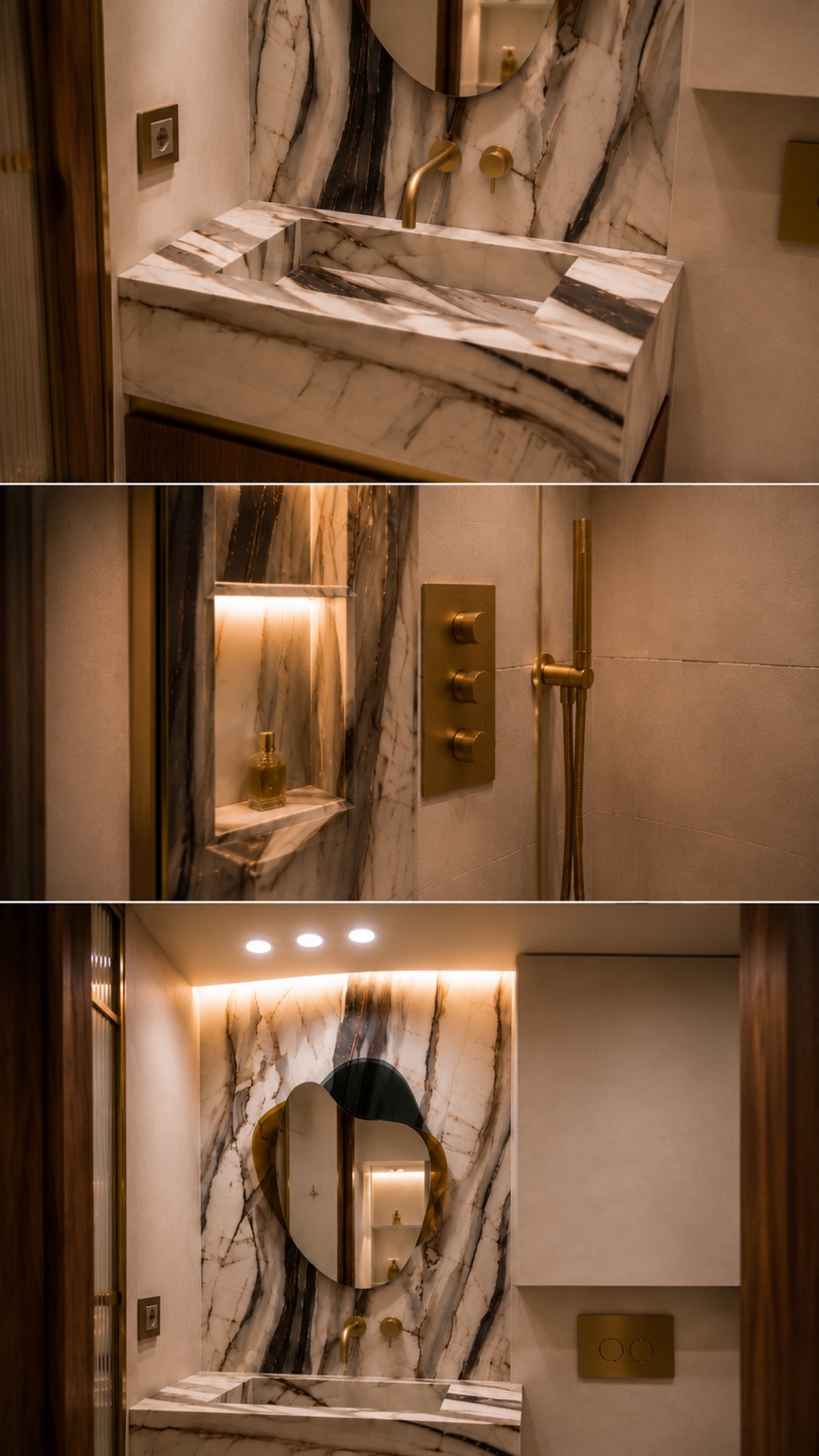Niches de douche et commandes en laiton brossé