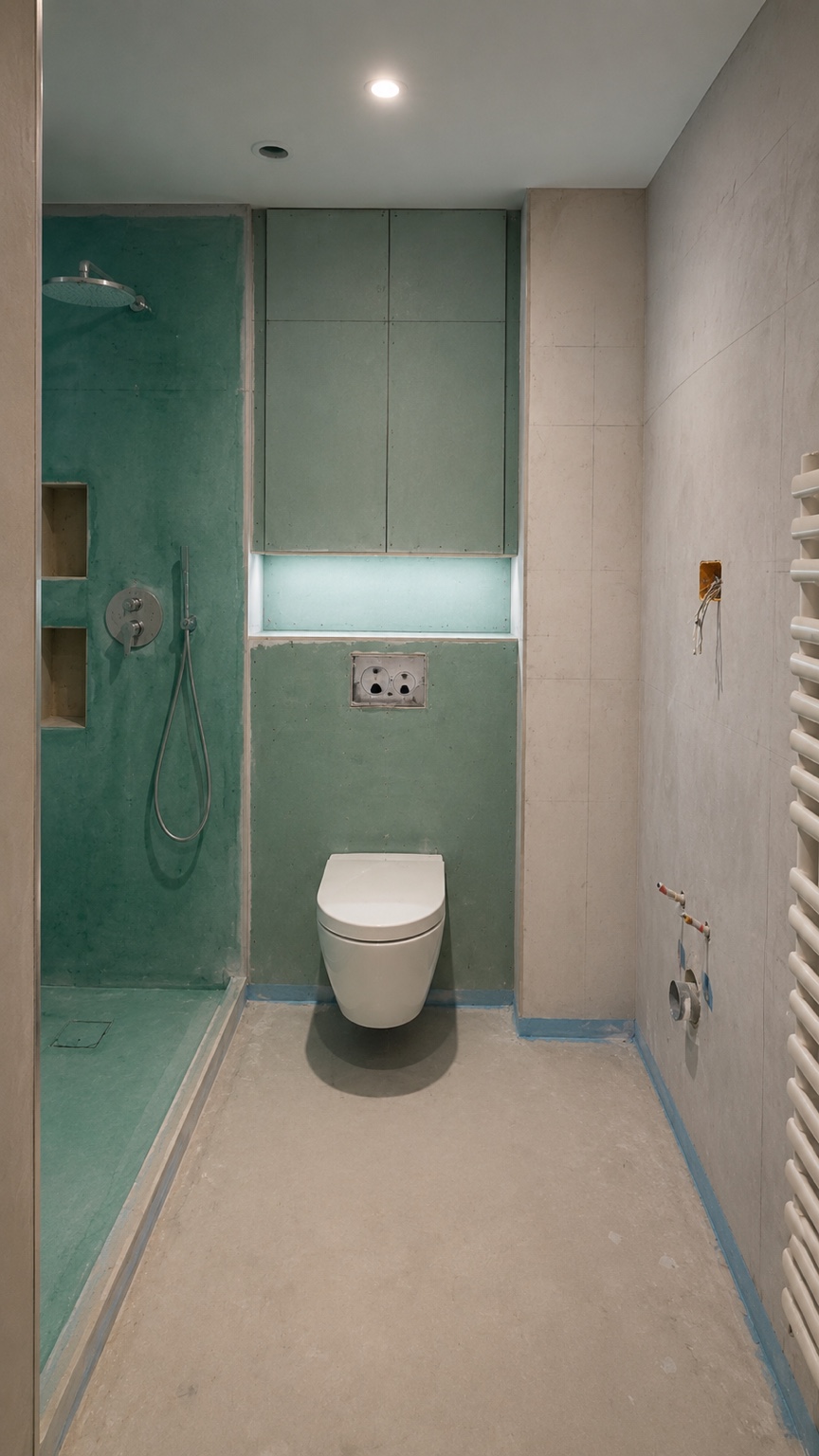 Douche et WC suspendu après intégration des réseaux