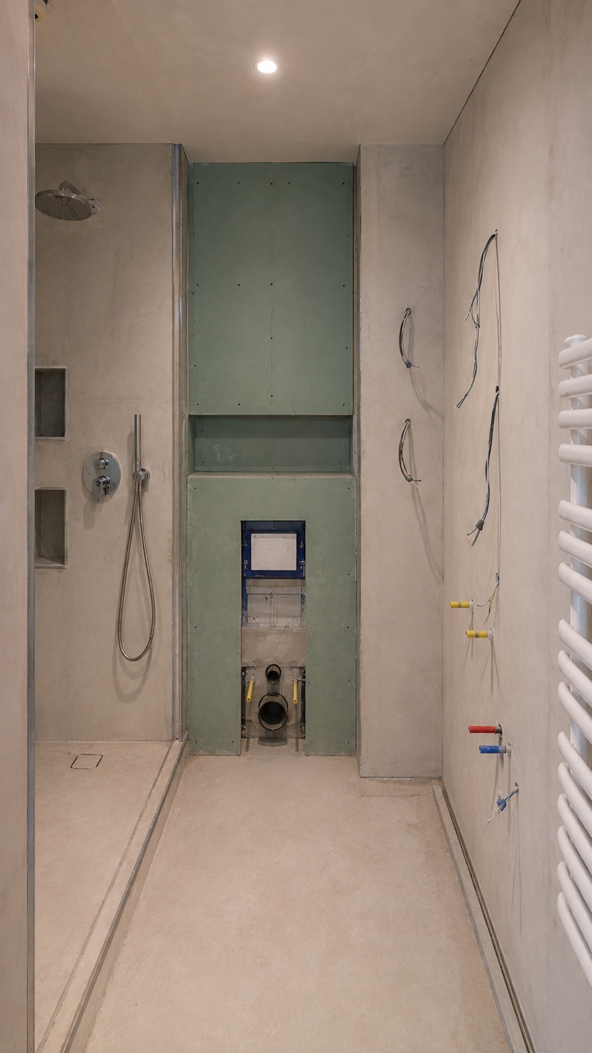 Installation de la douche et des équipements dans une salle de bains Solutek